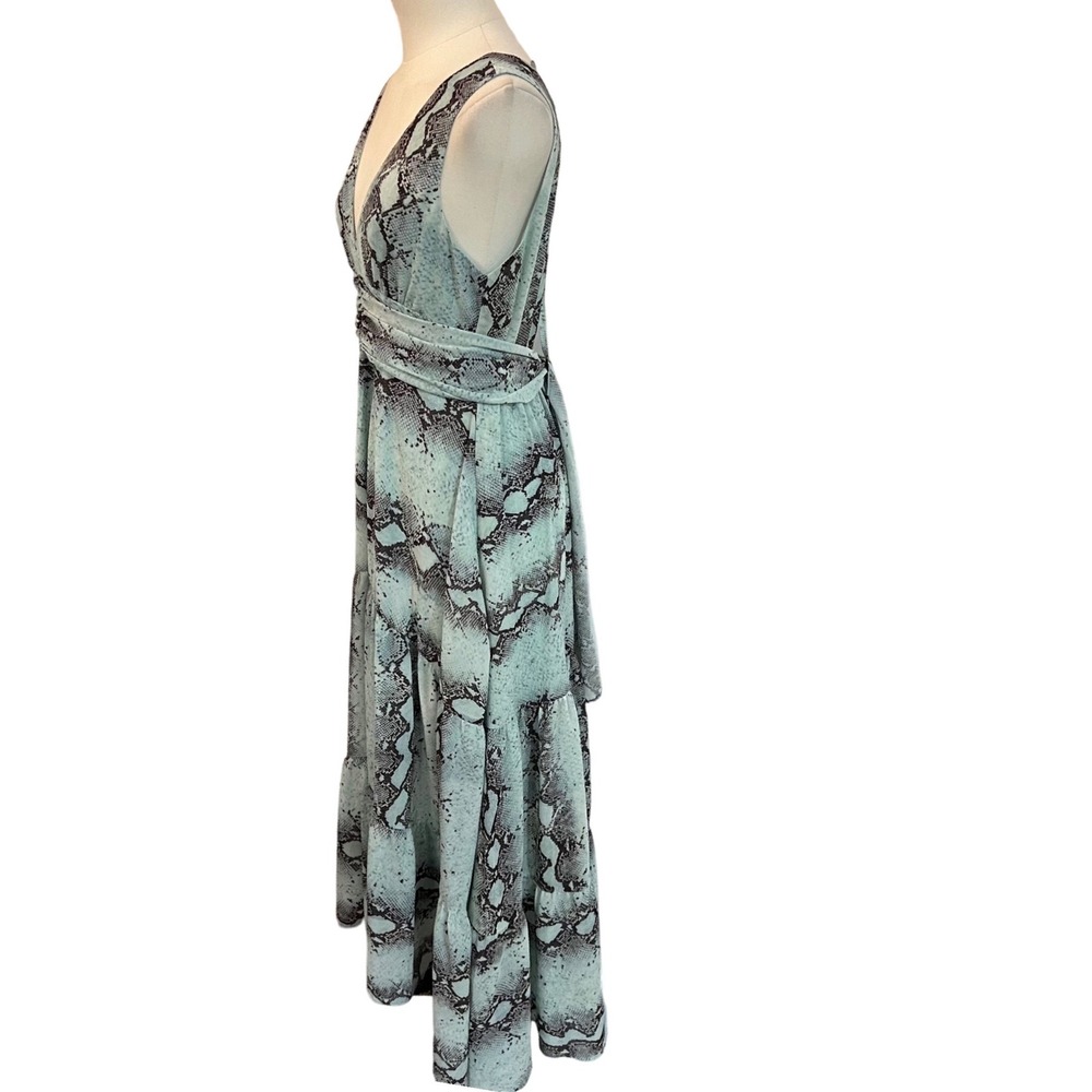 VICI Mint Green Snakeskin Maxi Dress Open Back Plunge V Tiered Small - Picture 11 of 14